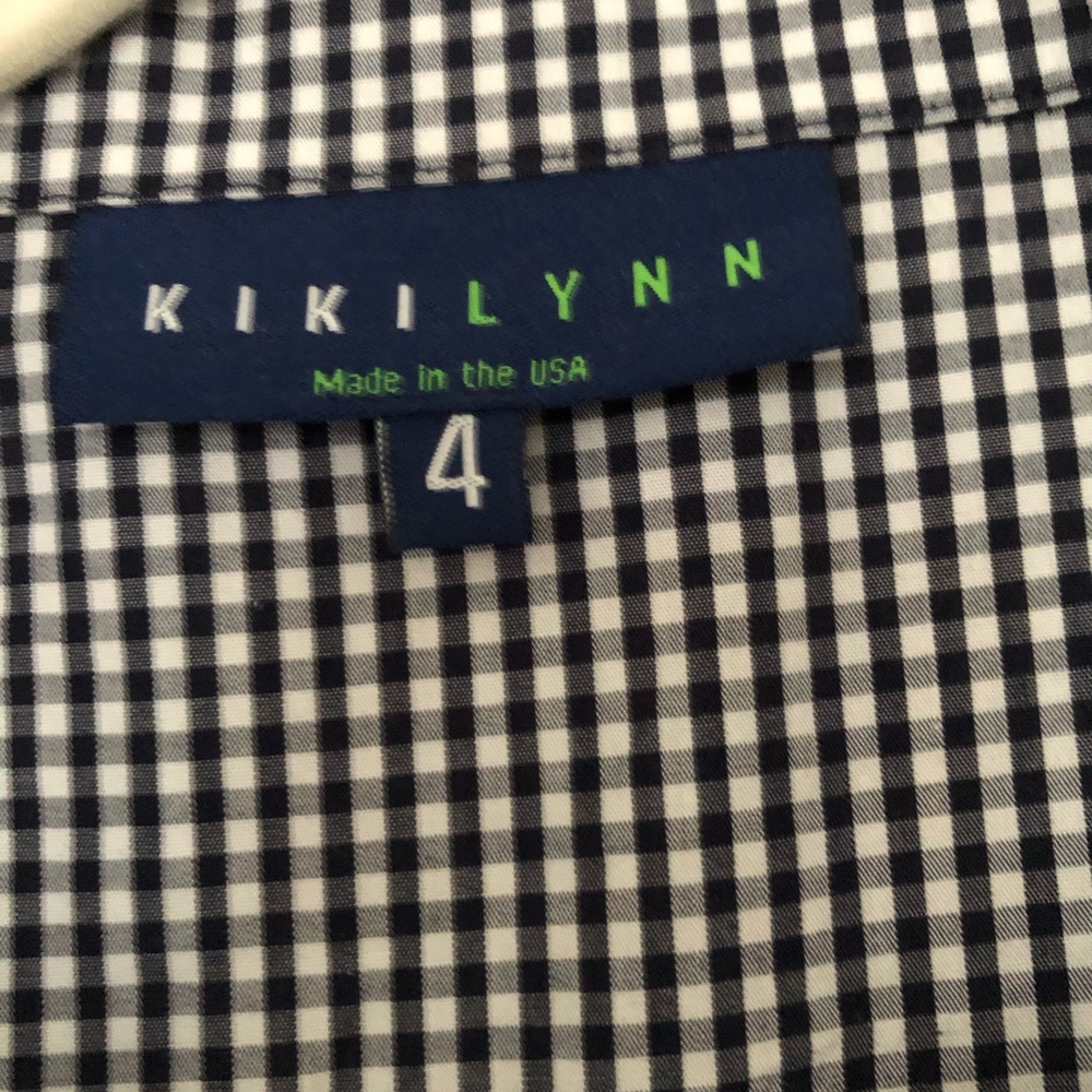 Kikilynn Navy & White gingham Long sleeve cotton Shirt Dress Size 4 - Picture 11 of 11